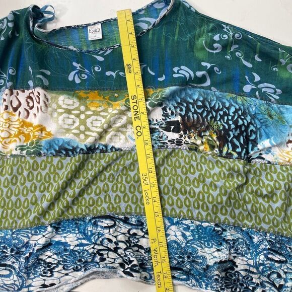 Bila Women's Mixed Print Loose Fit Cropped Blouse Top Green XL - Picture 7 of 12